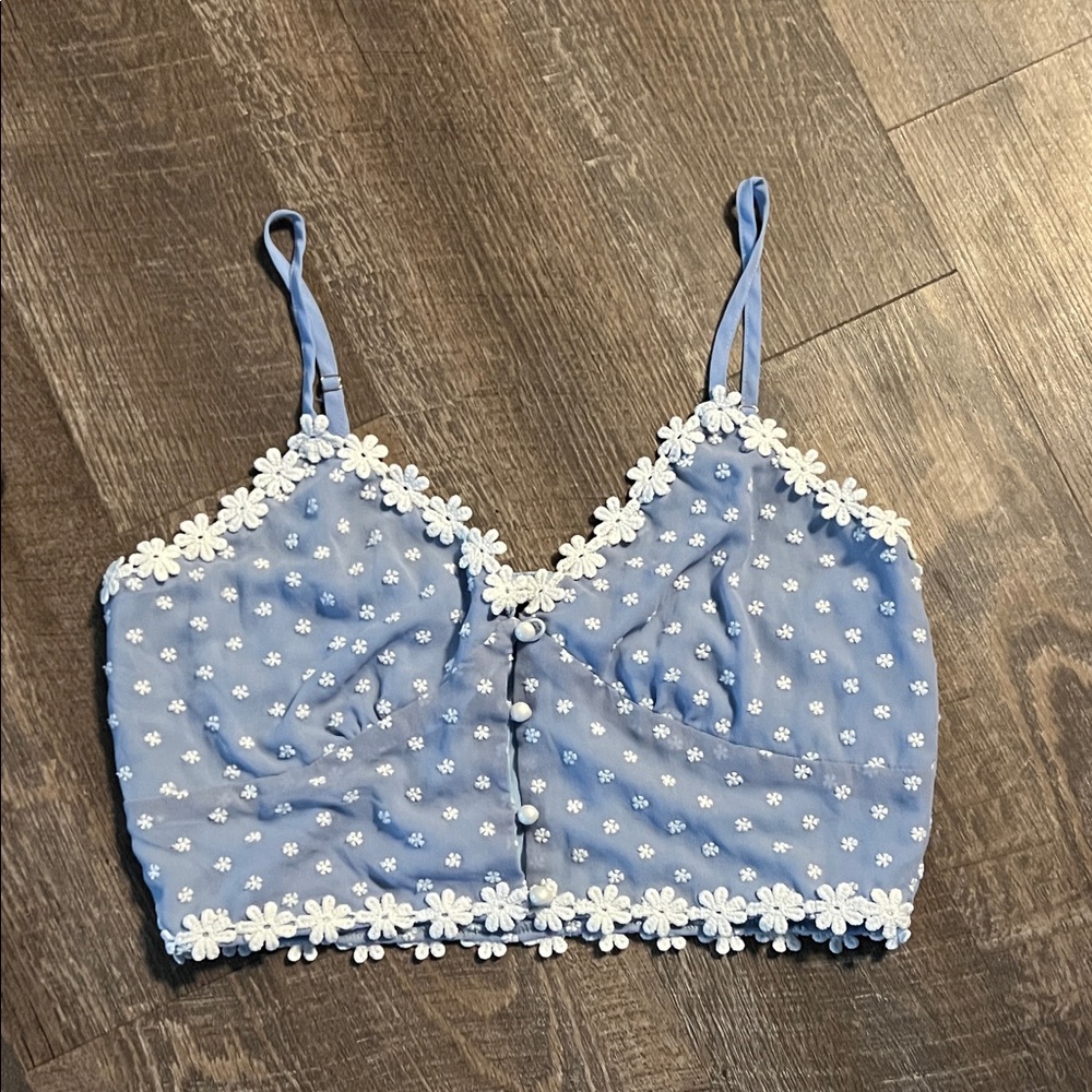 Parisian Works Light Blue Daisy Trim Cropped Cami